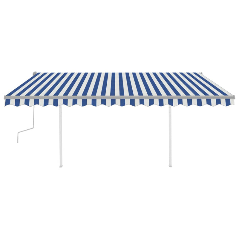 Manual Retractable Awning with Posts 4x3 m Blue and White