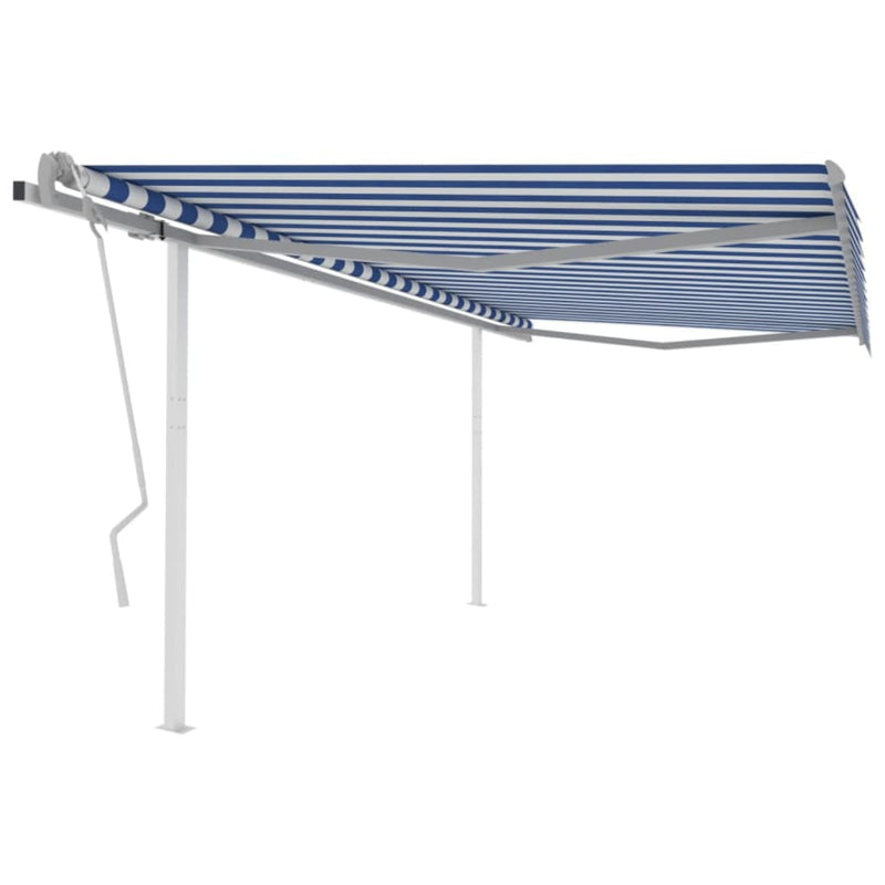 Manual Retractable Awning with Posts 4.5x3 m Blue and White