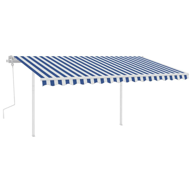 Manual Retractable Awning with Posts 4.5x3 m Blue and White