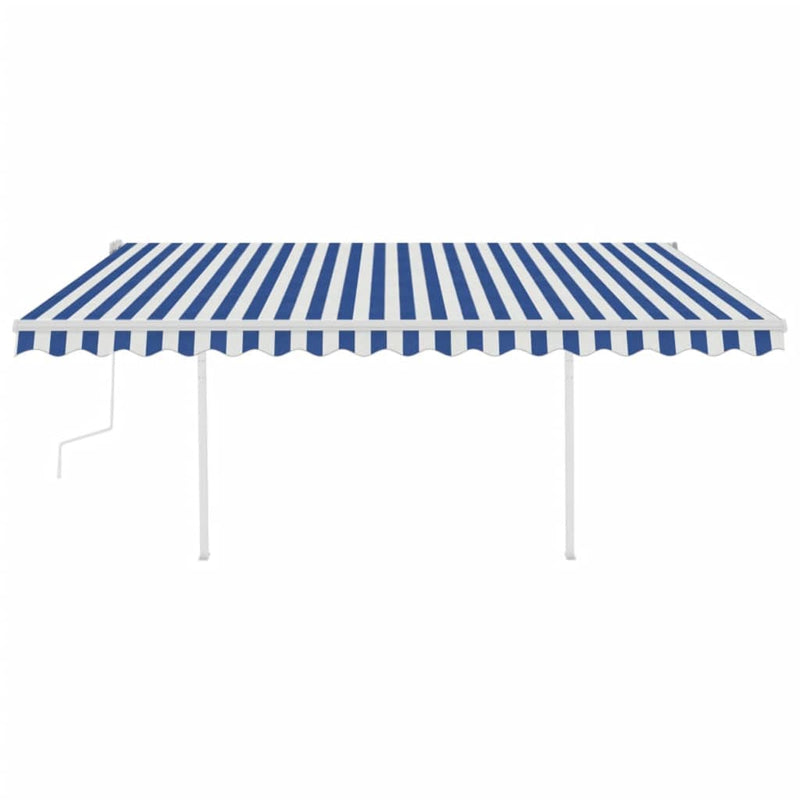 Manual Retractable Awning with Posts 4.5x3 m Blue and White