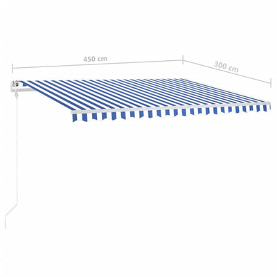 Manual Retractable Awning with Posts 4.5x3 m Blue and White