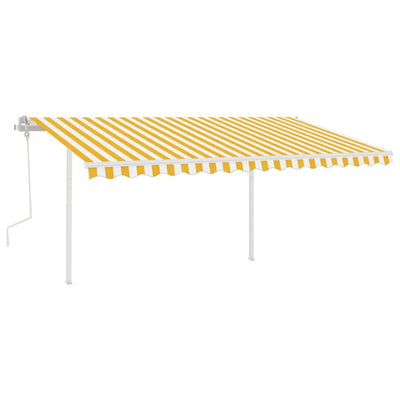 Manual Retractable Awning with Posts 4.5x3 m Yellow and White