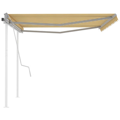 Manual Retractable Awning with Posts 4.5x3 m Yellow and White