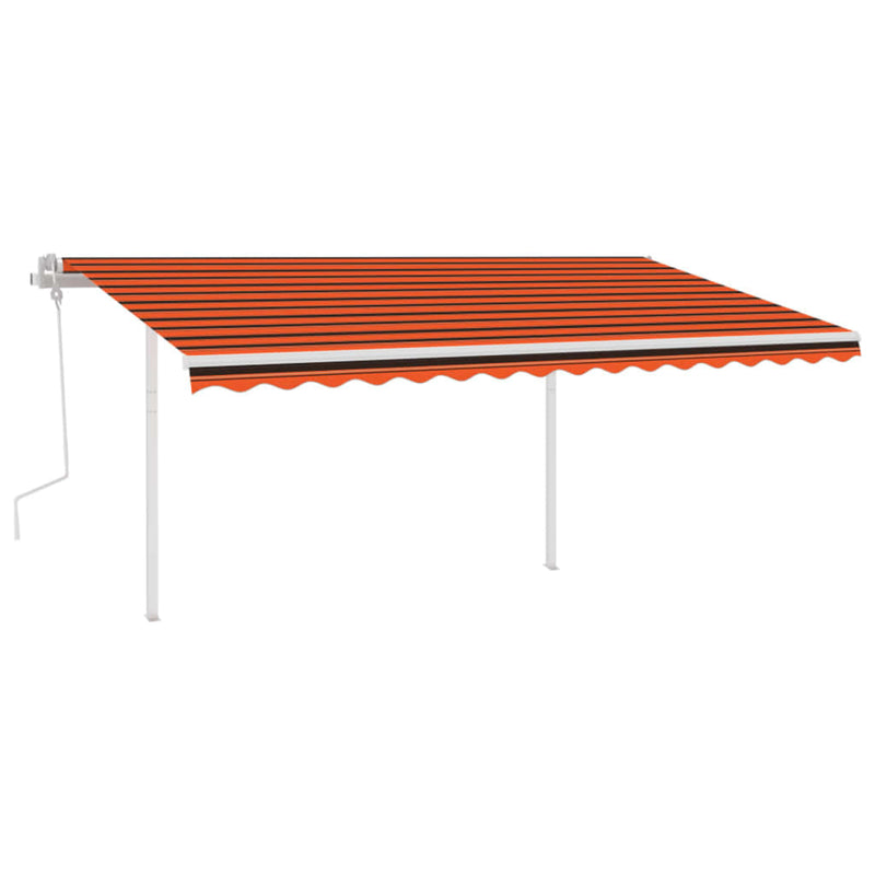 Manual Retractable Awning with Posts 4.5x3 m Orange and Brown