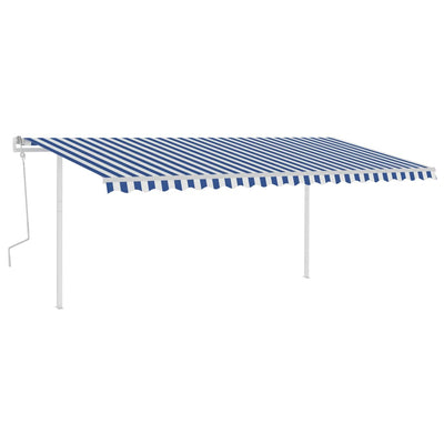 Manual Retractable Awning with Posts 5x3 m Blue and White