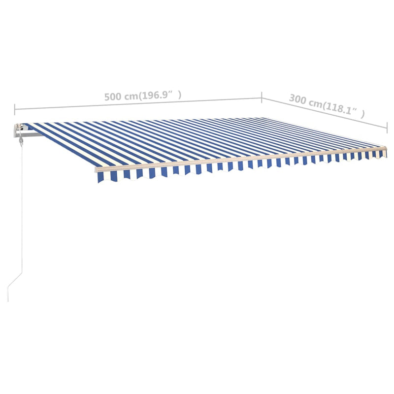 Manual Retractable Awning with Posts 5x3 m Blue and White