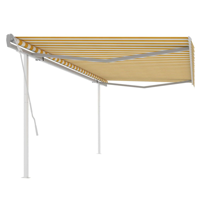 Manual Retractable Awning with Posts 5x3 m Yellow and White