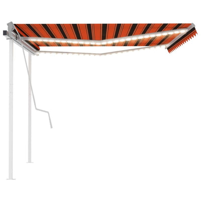 Manual Retractable Awning with LED 4x3.5 m Orange and Brown