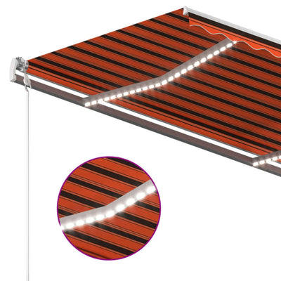 Manual Retractable Awning with LED 4x3.5 m Orange and Brown