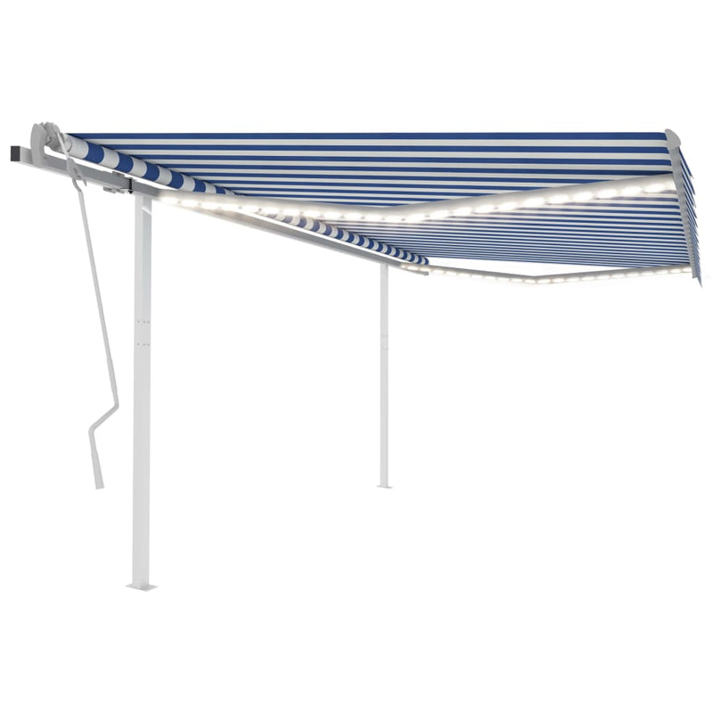 Manual Retractable Awning with LED 4.5x3.5 m Blue and White