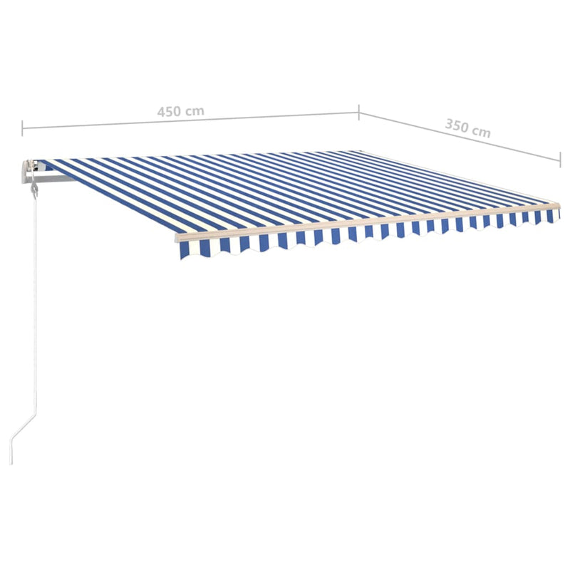 Manual Retractable Awning with LED 4.5x3.5 m Blue and White