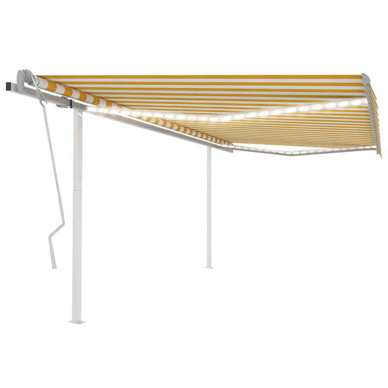 Manual Retractable Awning with LED 4.5x3.5 m Yellow and White