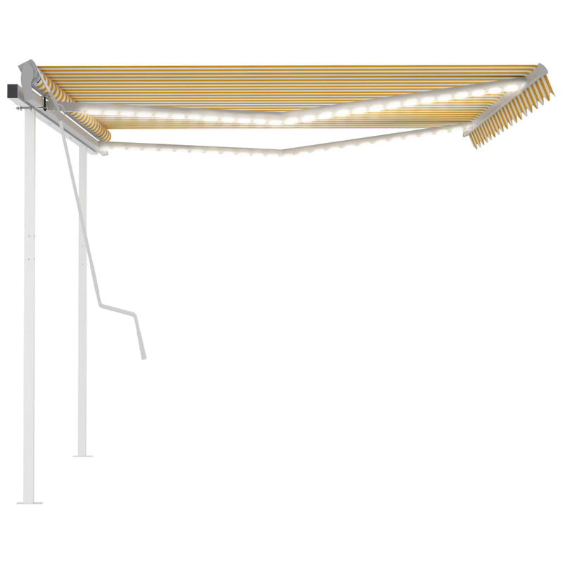 Manual Retractable Awning with LED 4.5x3.5 m Yellow and White