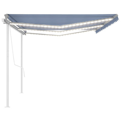 Manual Retractable Awning with LED 6x3.5 m Blue and White