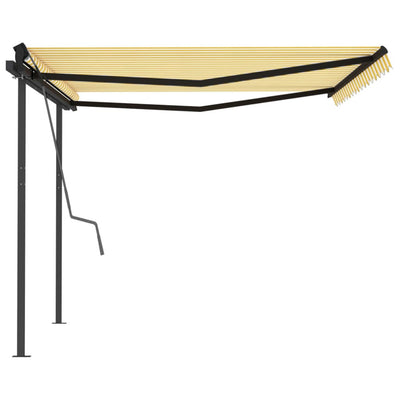 Manual Retractable Awning with Posts 4x3 m Yellow and White