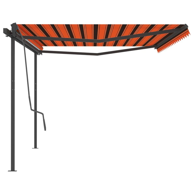 Manual Retractable Awning with Posts 5x3 m Orange and Brown