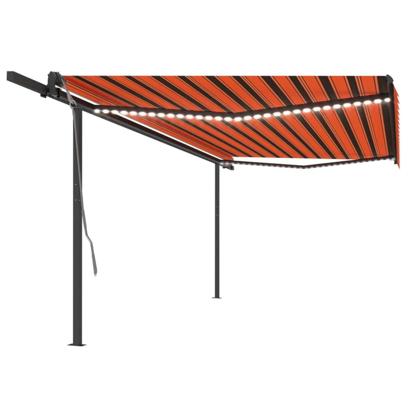 Manual Retractable Awning with LED 5x3 m Orange and Brown