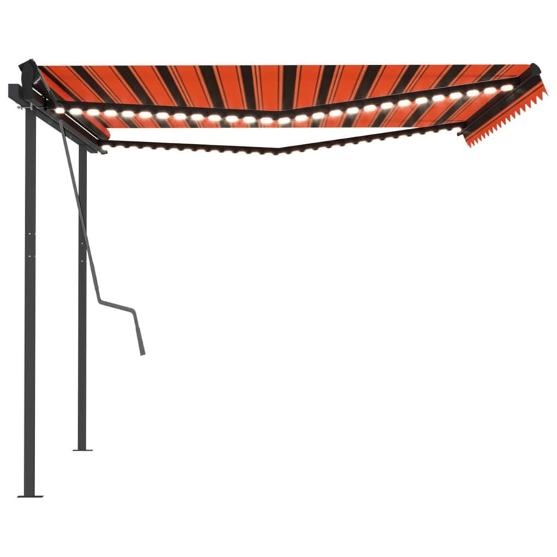 Manual Retractable Awning with LED 4x3.5 m Orange and Brown