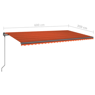 Manual Retractable Awning with LED 6x3.5 m Orange and Brown