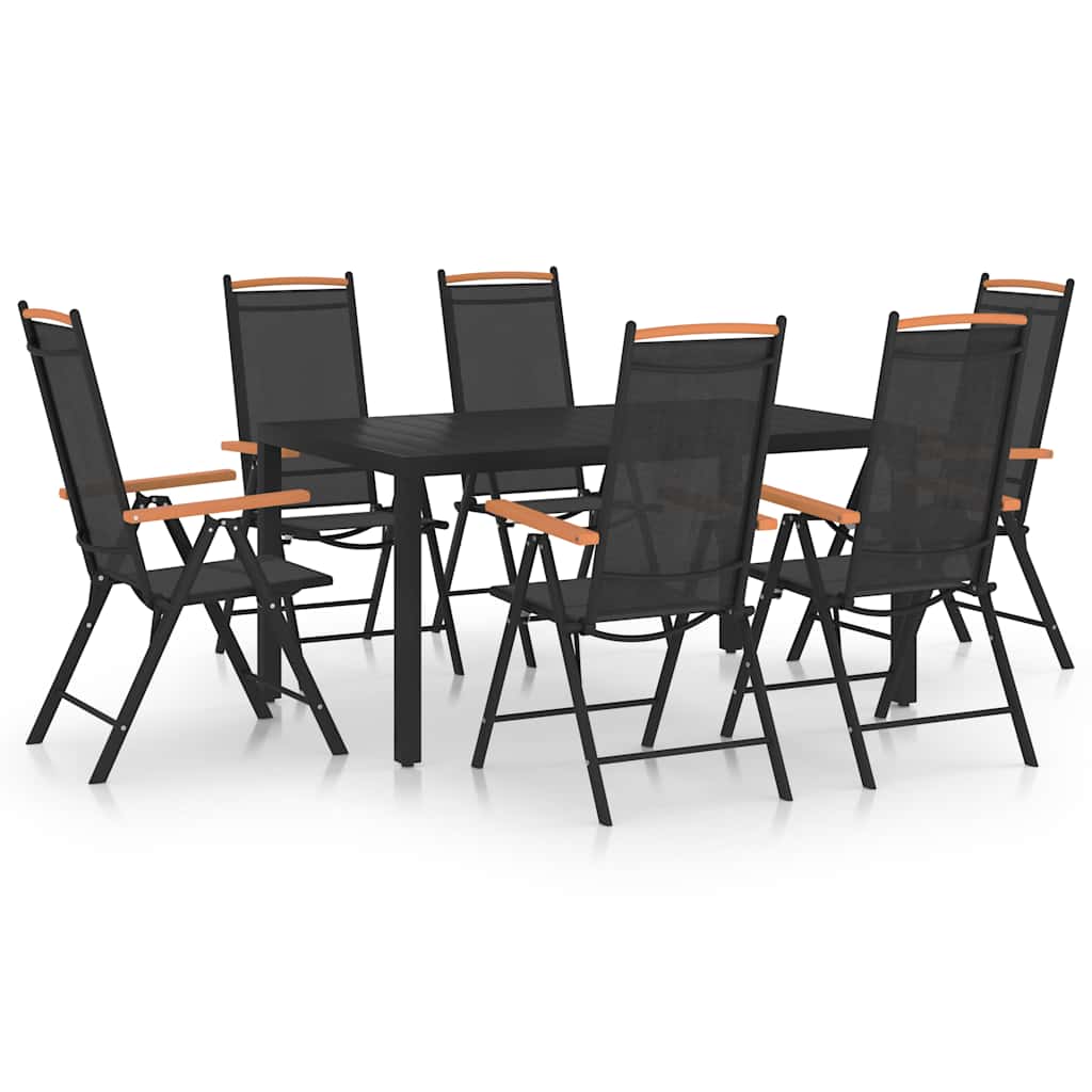 7 Piece Garden Dining Set Aluminium Black 140 cm table length