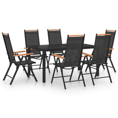 7 Piece Garden Dining Set Aluminium Black 140 cm table length