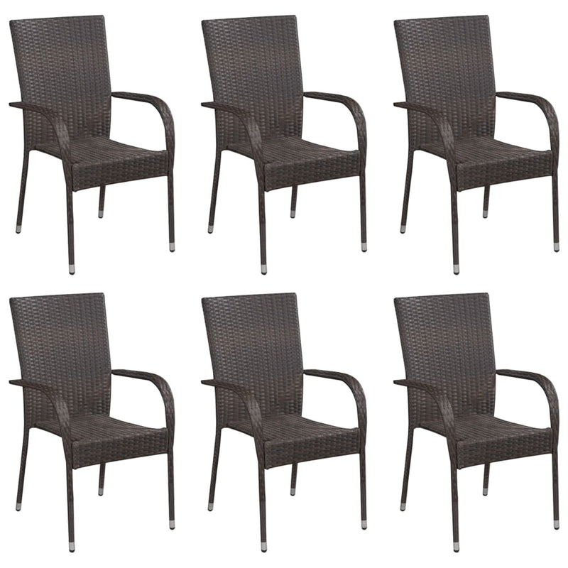 7 Piece Garden Dining Set Poly Rattan Brown