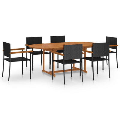 7 Piece Garden Dining Set Poly Rattan Black