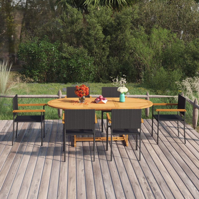 7 Piece Garden Dining Set Poly Rattan Black