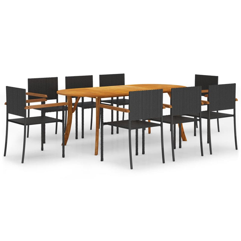 9 Piece Garden Dining Set Black