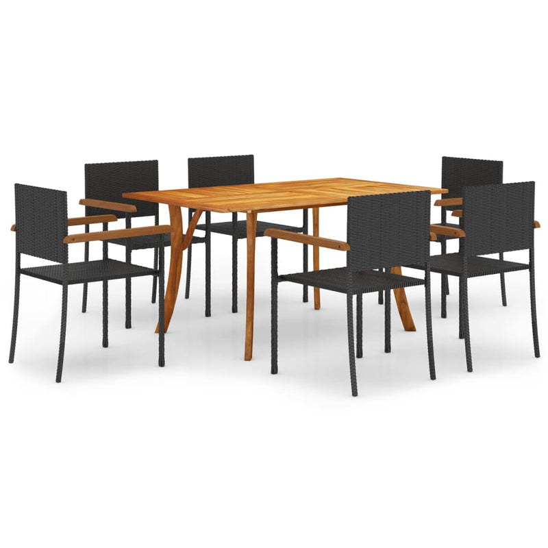 7 Piece Garden Dining Set Black