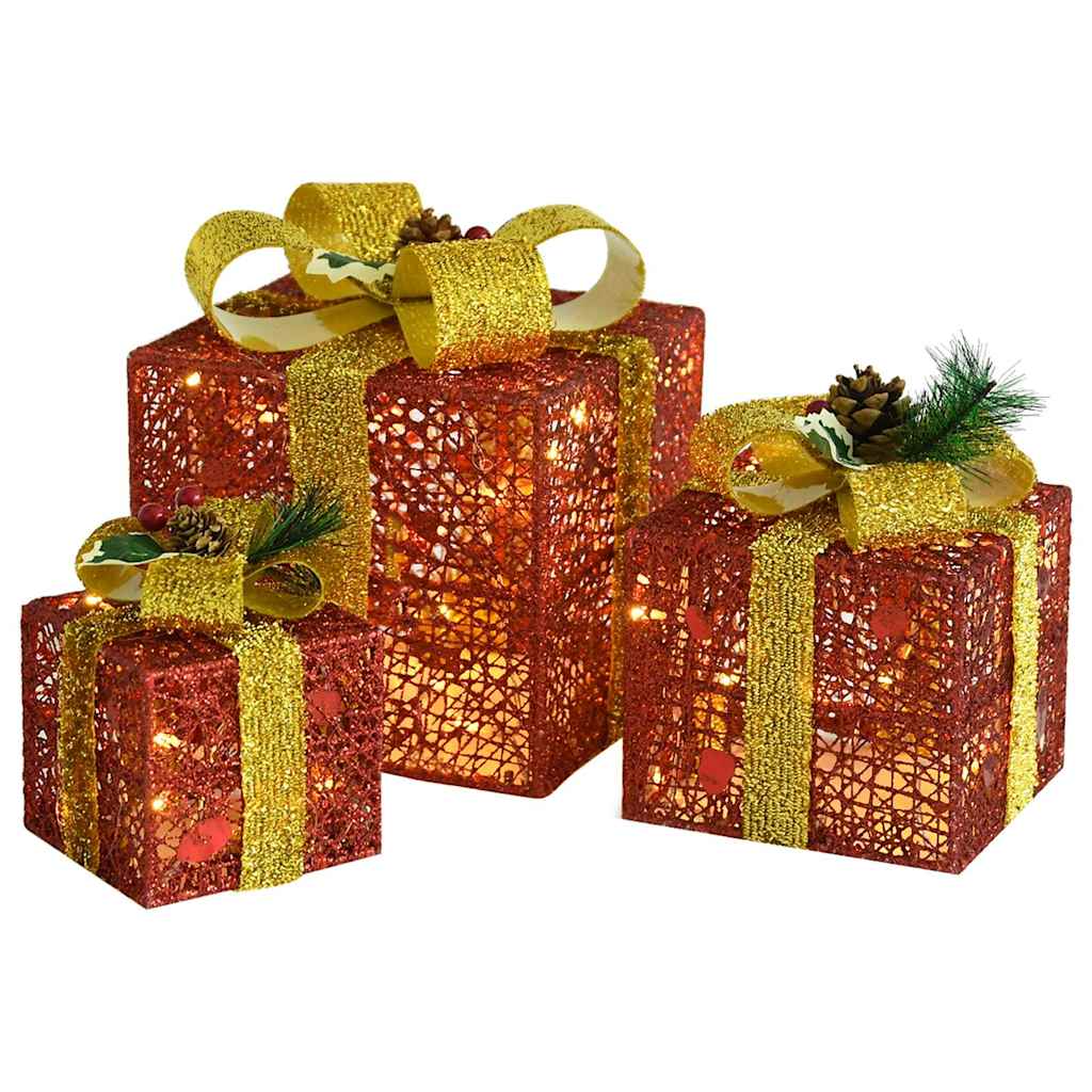 329767 vidaXL Decorative Christmas Gift Boxes 3 pcs Red Outdoor Indoor 2