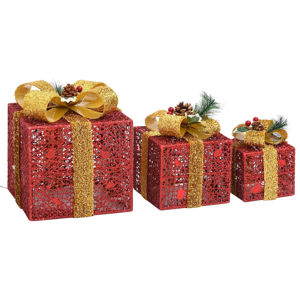 329767 vidaXL Decorative Christmas Gift Boxes 3 pcs Red Outdoor Indoor 4