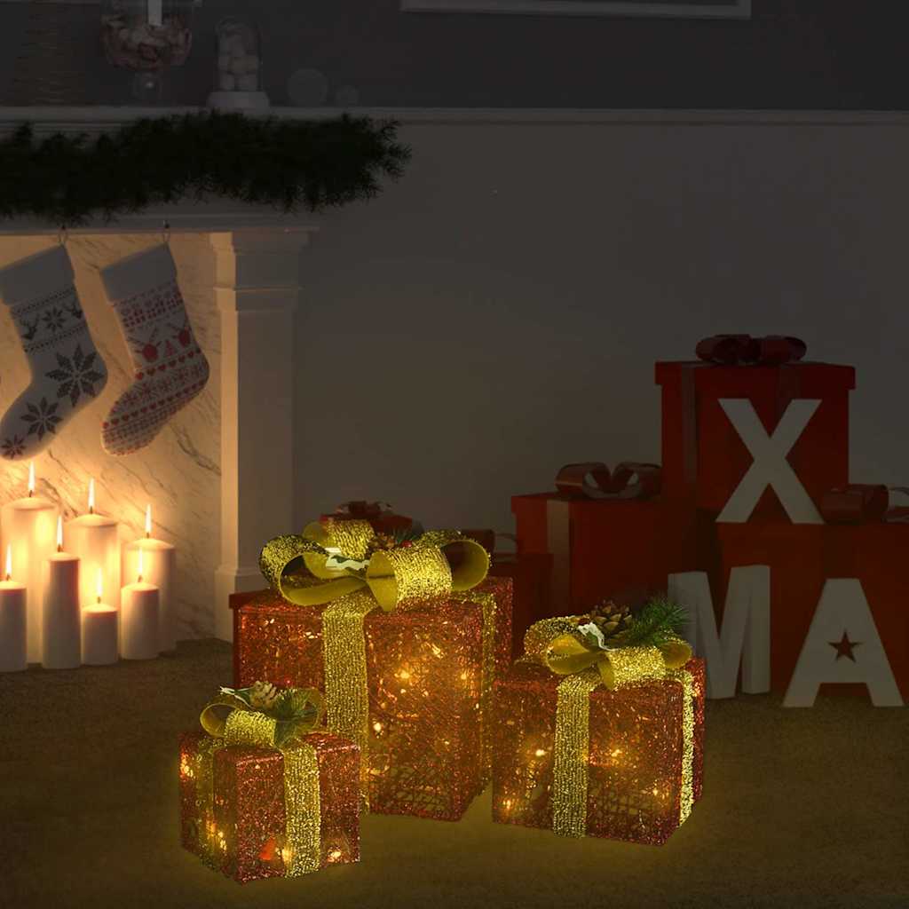 329767 vidaXL Decorative Christmas Gift Boxes 3 pcs Red Outdoor Indoor 1