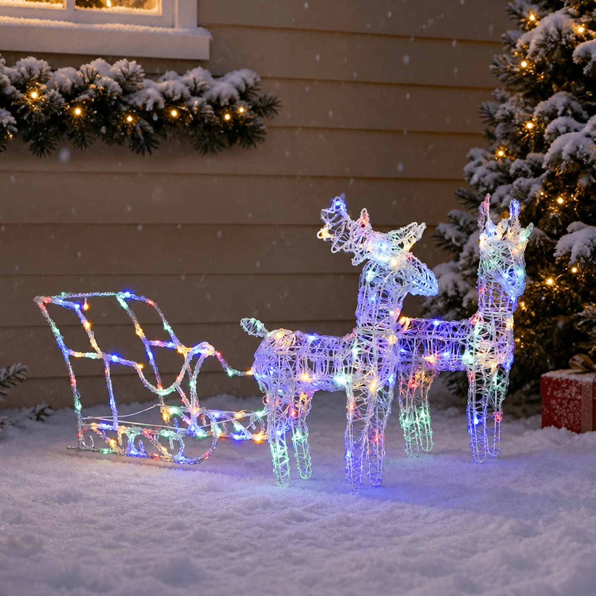 Reindeers & Sleigh Christmas Decoration 320 LEDs Acrylic Multicolour 43 x 11 x 55 cm (2 pcs)