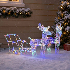 Reindeers & Sleigh Christmas Decoration 320 LEDs Acrylic Multicolour 43 x 11 x 55 cm (2 pcs)
