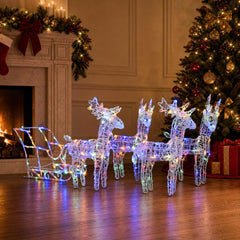 Reindeers & Sleigh Christmas Decoration 320 LEDs Acrylic Multicolour 43 x 11 x 55 cm (4 pcs)
