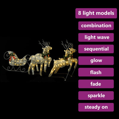 Reindeer & Sleigh Christmas Decoration 100 LEDs Outdoor Gold