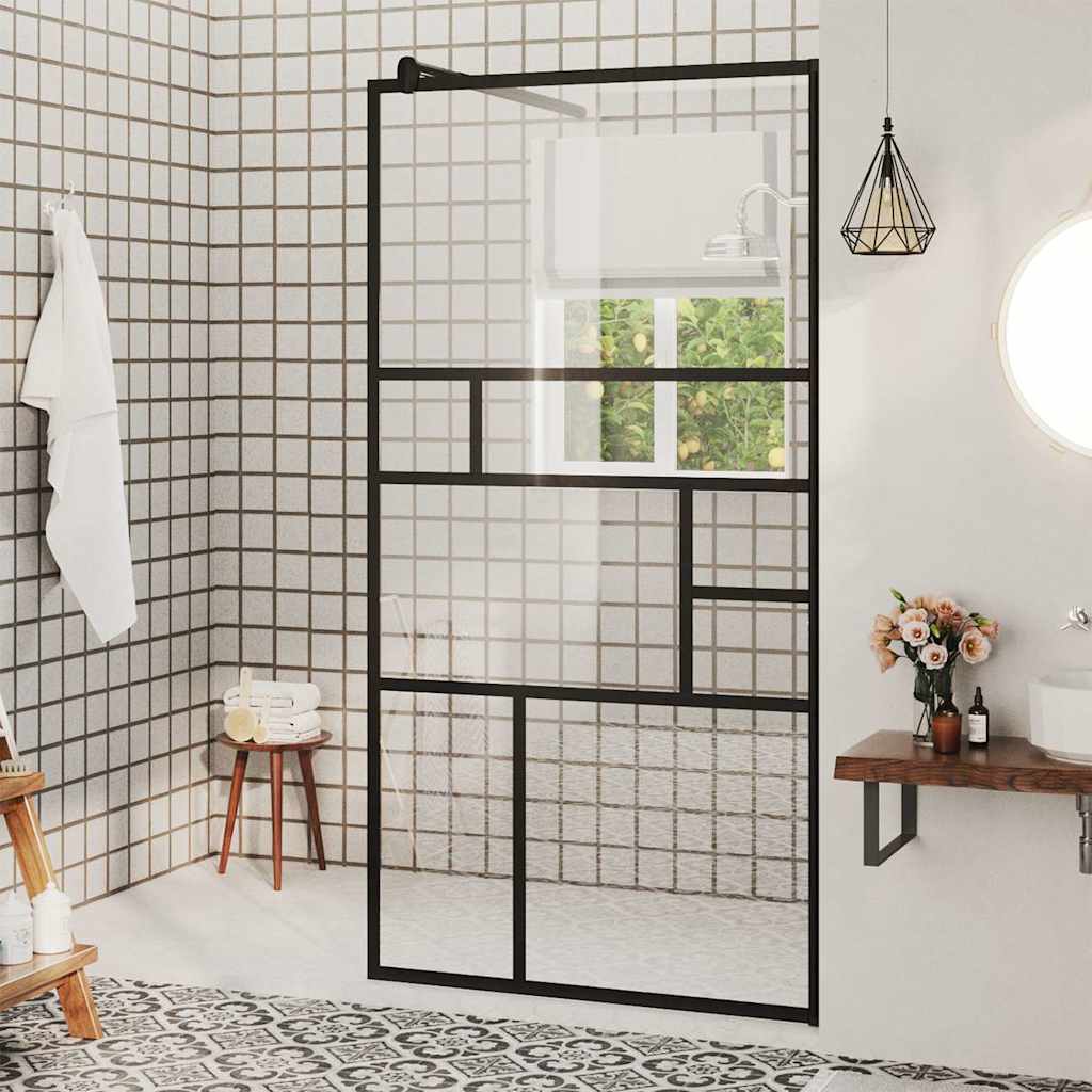Walk-in Shower Wall ESG Glass Black 80 x 195 cm