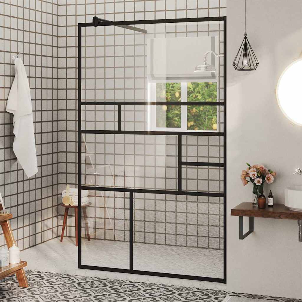 Walk-in Shower Wall ESG Glass Black 100 x 195 cm