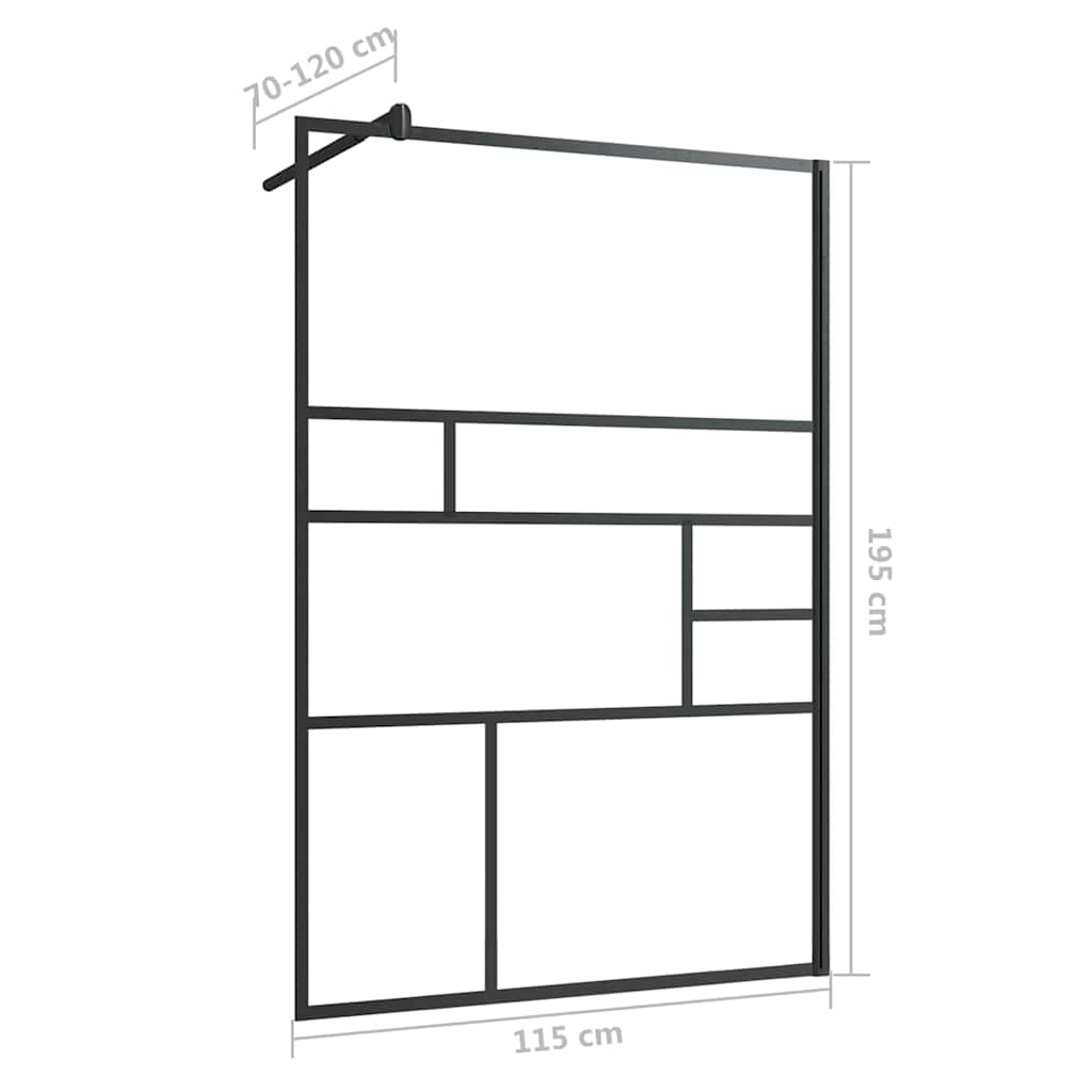 Walk-in Shower Wall ESG Glass Black 115 x 195 cm