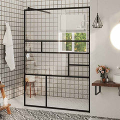 Walk-in Shower Wall ESG Glass Black 115 x 195 cm