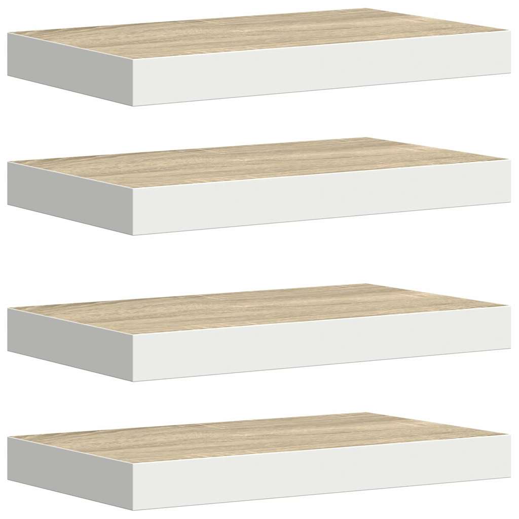 vidaXL Floating Wall Shelves 4 pcs Oak and White 40x23.5x3.8 cm MDF 2