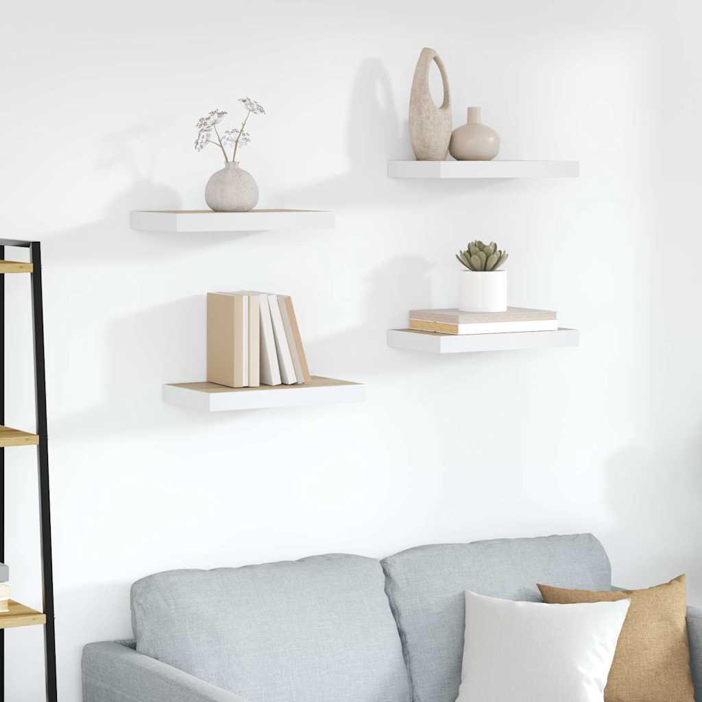 vidaXL Floating Wall Shelves 4 pcs Oak and White 40x23.5x3.8 cm MDF 1