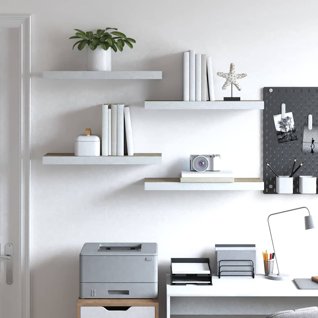 vidaXL Wall Shelf | Set of 4 | Oak and White | Honeycomb MDF, Metal | Standard 3