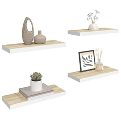 vidaXL Wall Shelf | Set of 4 | Oak and White | Honeycomb MDF, Metal | Standard 5