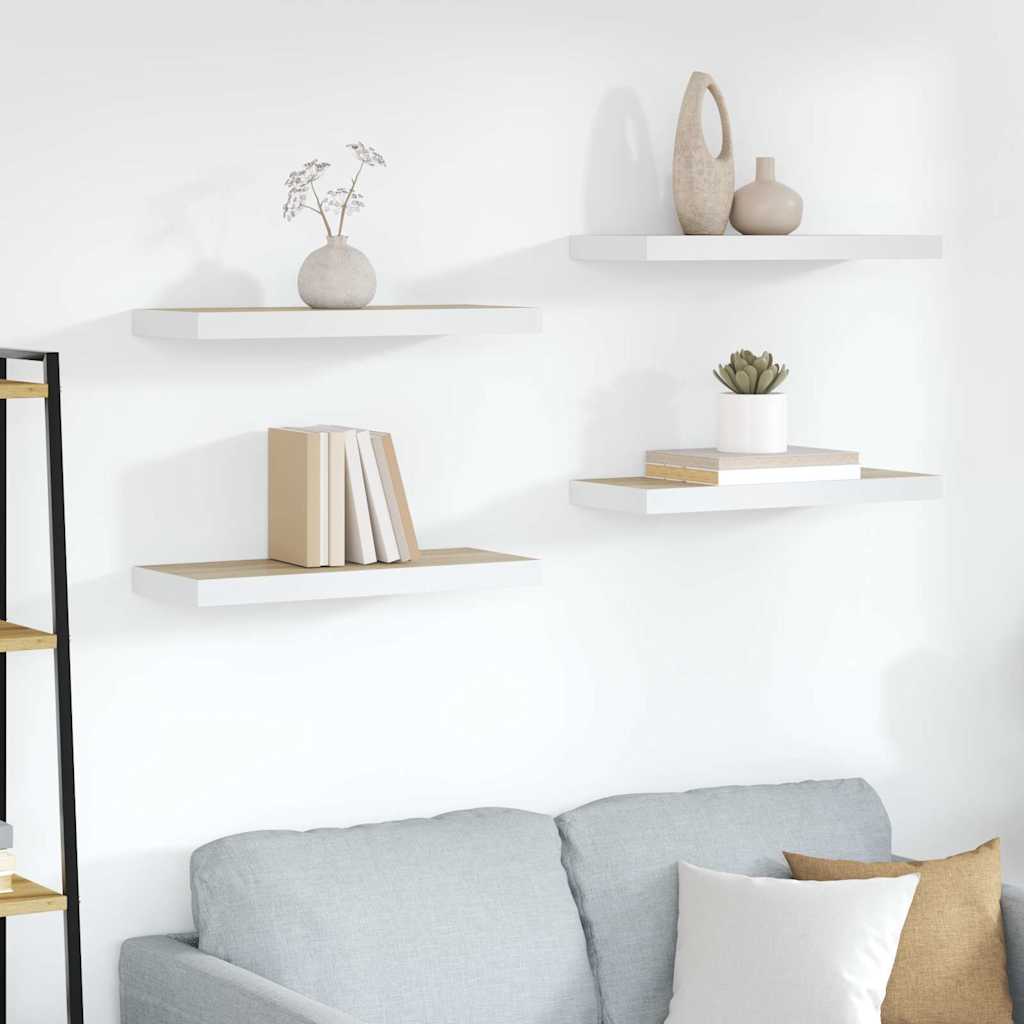 vidaXL Wall Shelf | Set of 4 | Oak and White | Honeycomb MDF, Metal | Standard 1