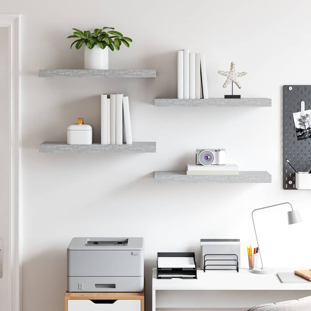 vidaXL Wall Shelf | Set of 4 | Concrete Grey | Honeycomb MDF, Metal | Standard 3