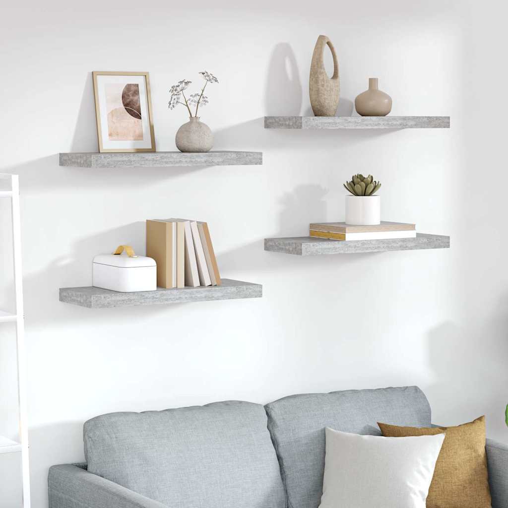 vidaXL Wall Shelf | Set of 4 | Concrete Grey | Honeycomb MDF, Metal | Standard 1