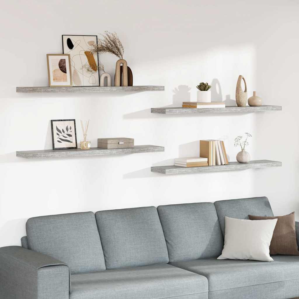 vidaXL Wall Shelf | Set of 4 | Concrete grey | Honeycomb MDF, metal 1