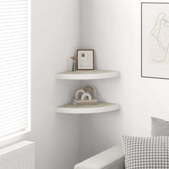 vidaXL Wall Corner Shelf | Set of 2 | Oak and White | Honeycomb MDF, Metal 3